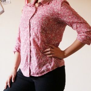 Caslon button-down salmon floral top